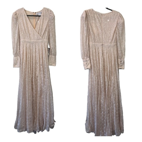 MAC DUGGAL 93679 dress gown pink size 6 formal long sleeve lace beaded NWT - Picture 6 of 16